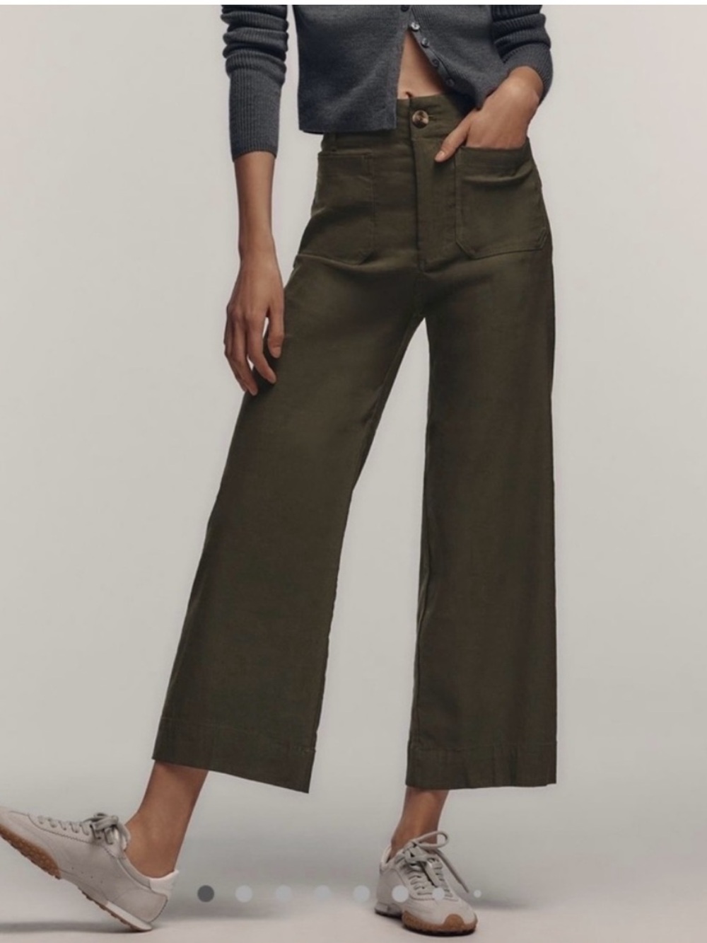 Anthropologie Maeve Pants Colette Magic Fabric Wide Leg Cropped in Olive Green - Picture 3 of 11